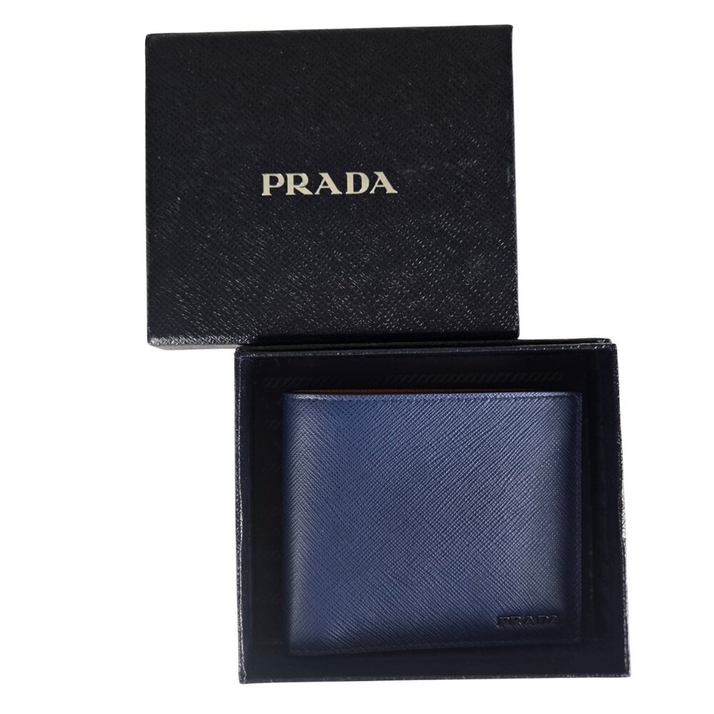 Prada Men's Baltic Blue Billfold Wallet Saffiano Leather in Box NWOT